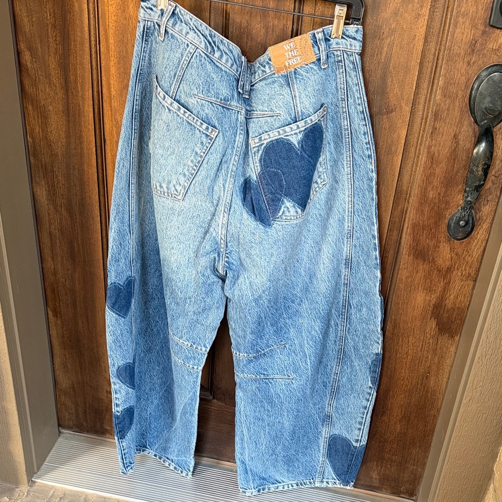 We The Free Light Blue Denim Hearts Barrel Jeans - Picture 6 of 8